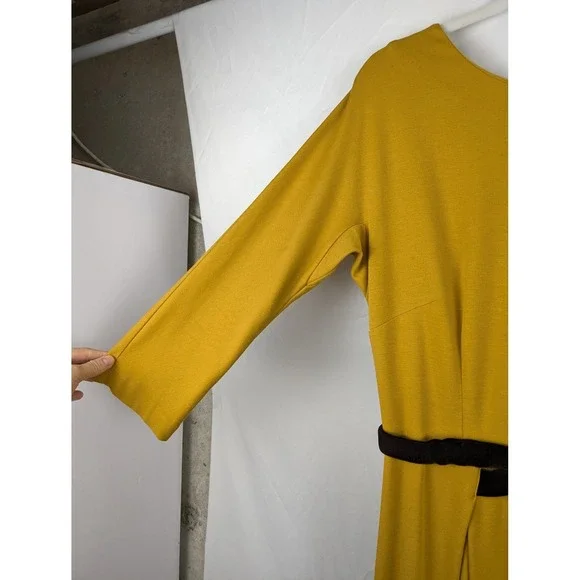 Anthropologie Velvet Belted Midi Dress Size M Yellow Long Sleeve Western Preppy - Picture 4 of 10